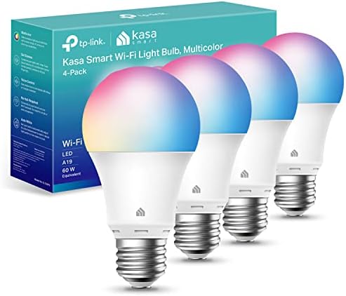 Kasa Smart Light Bulbs, Full Color Changing Dimmable Smart WiFi Kasa Smart Light Bulbs, Full Color Changing Dimmable Smart WiFi Bulbs Compatible with Alexa and Google Home, A19, 9W 800 Lumens,2.4Ghz only, No Hub Required, 4 Count (Pack of 1), Multicolor (KL125P4)